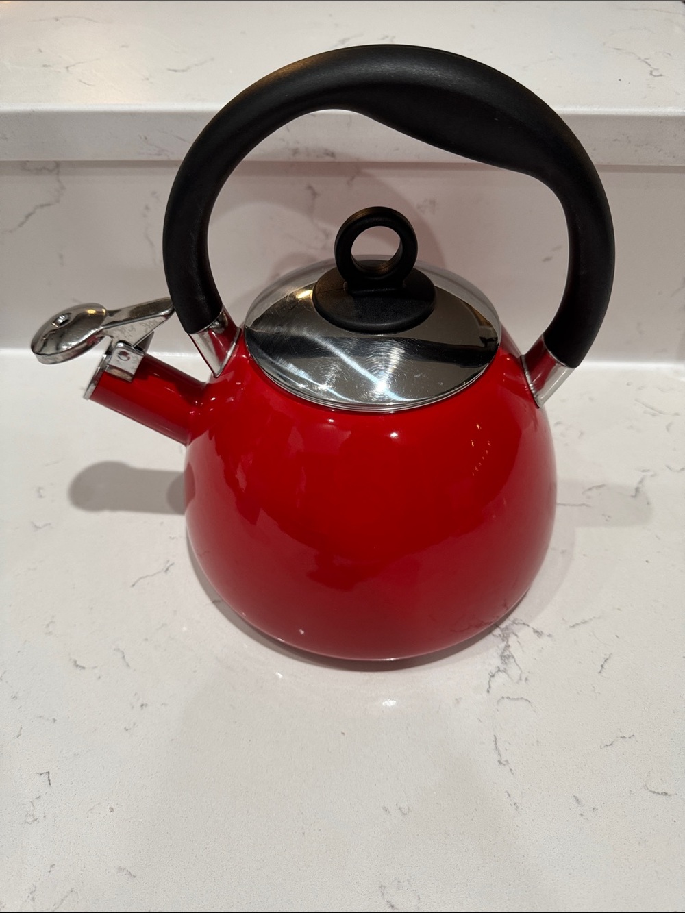 Red Whistling Tea Kettle with Black Handle